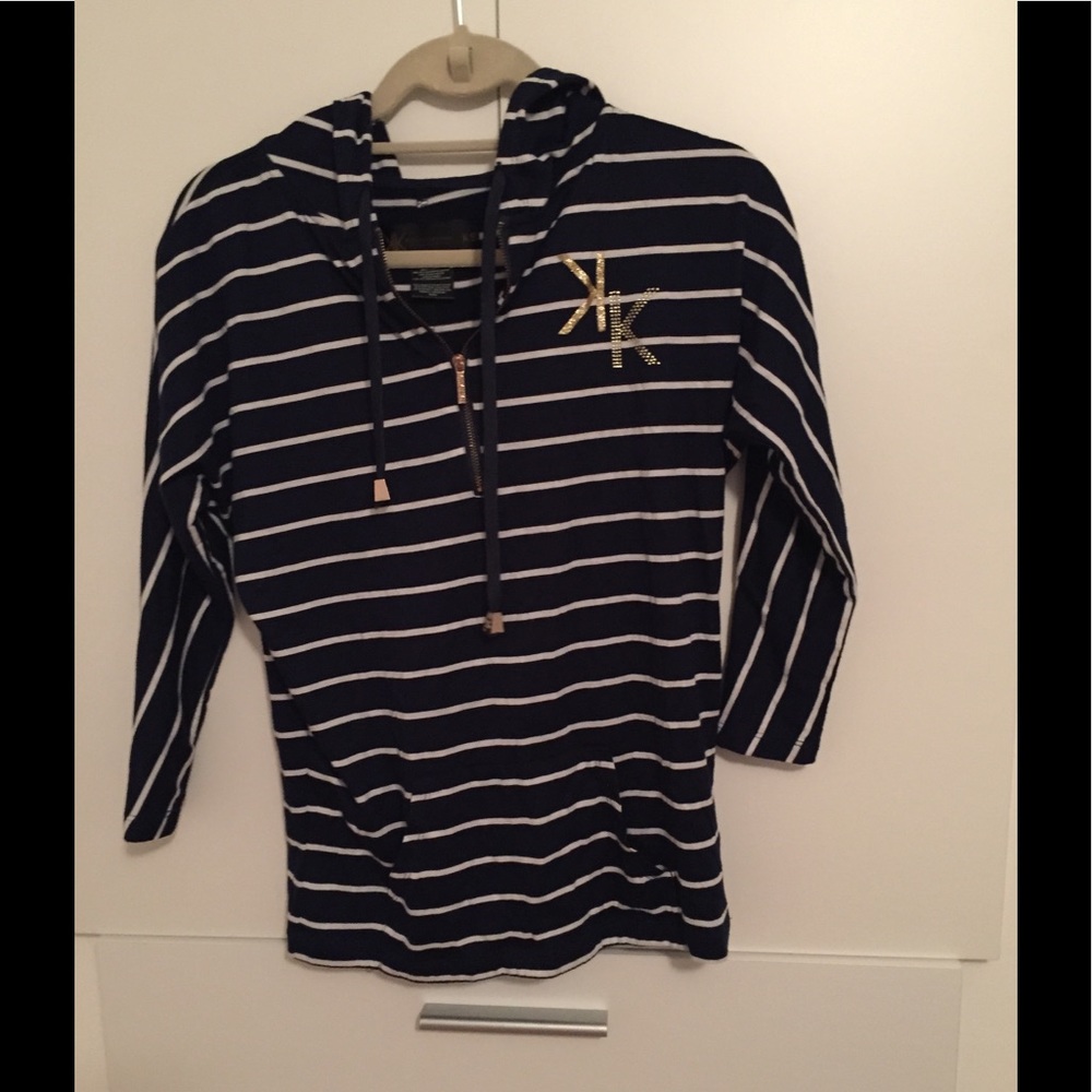 White and dark blue hoodie sweater